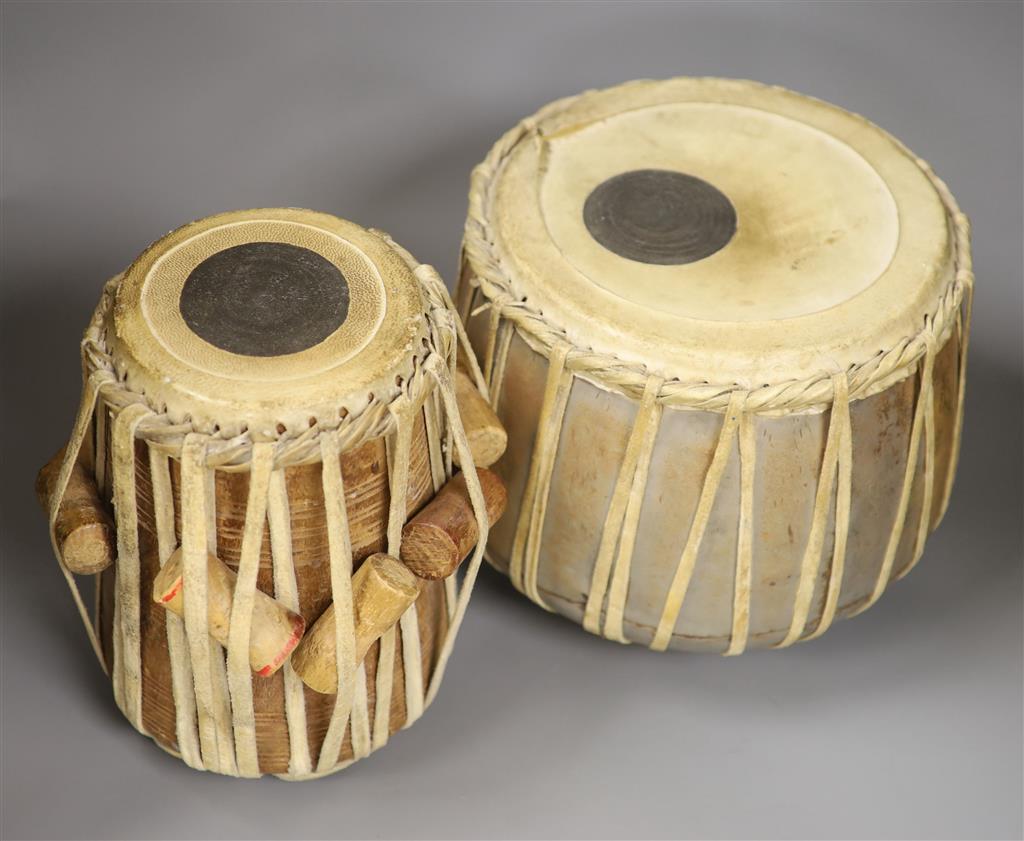 A Tabla set of two Indian drums, consisting of larger Dayan and smaller Bayan drums